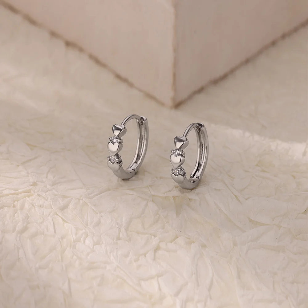 Mini Heart Hoop Earrings with Zircon Accents