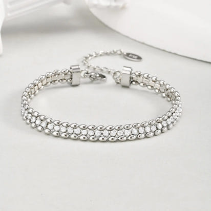 Double Row Olive Bead Zircon Bracelet