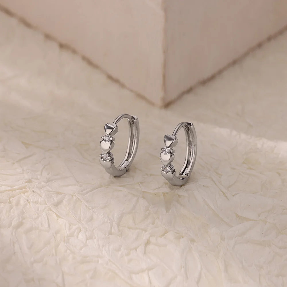Mini Heart Hoop Earrings with Zircon Accents