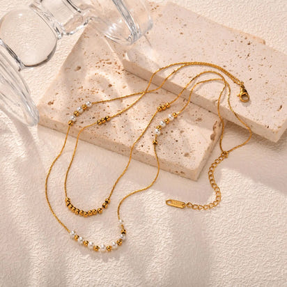 Gold Pearl Layered Chain Necklace