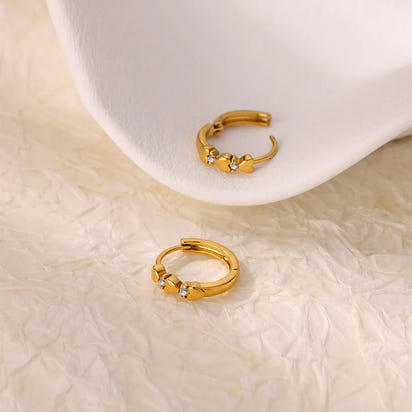 Mini Heart Hoop Earrings with Zircon Accents