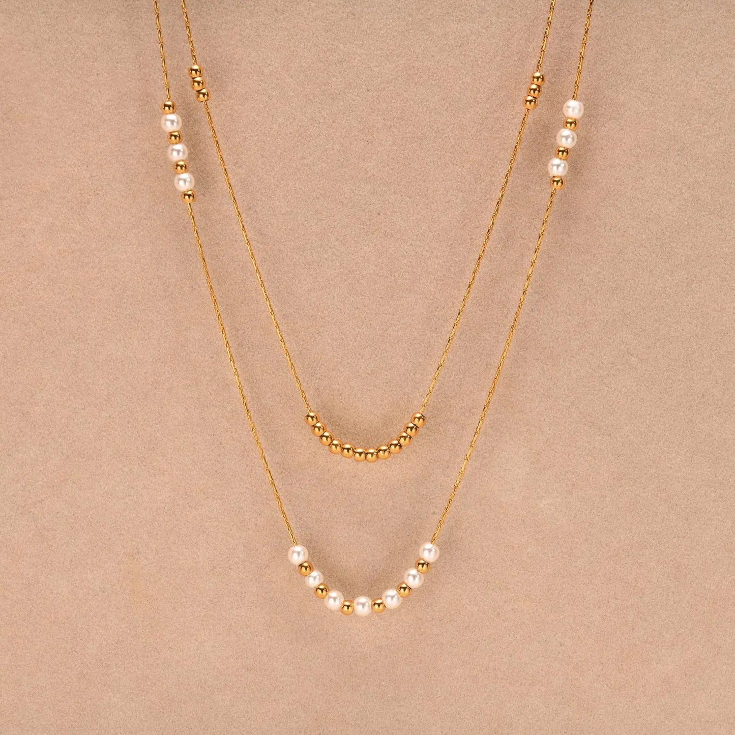 Gold Pearl Layered Chain Necklace