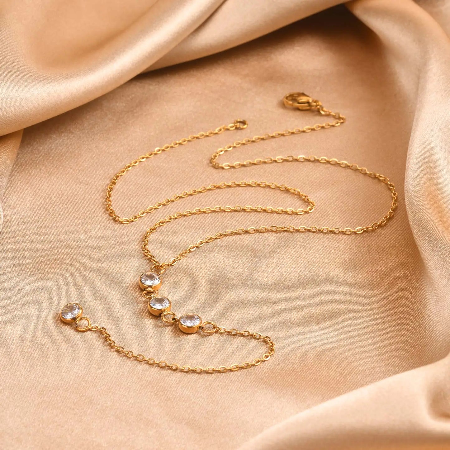 Gold Tassel Zircon Lariat Necklace