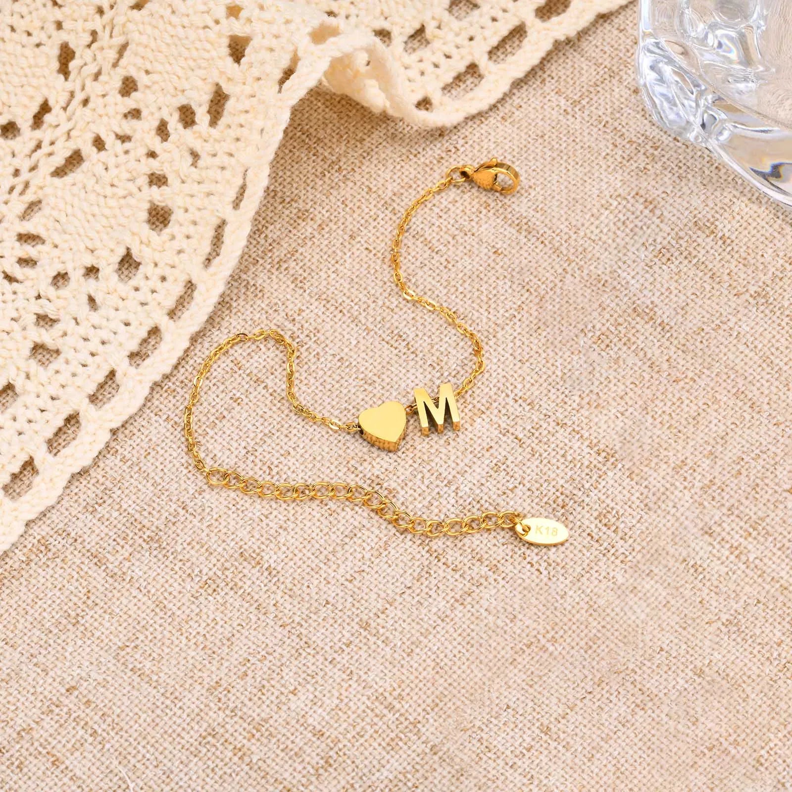 Golden Initial Heart Bracelet
