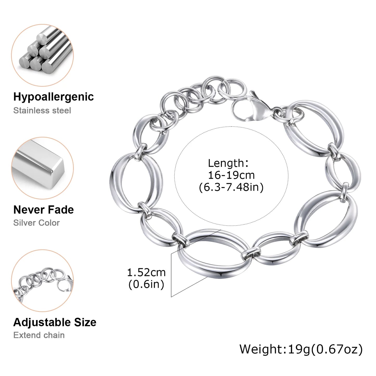 Silver Oval Chain Link Bracelet