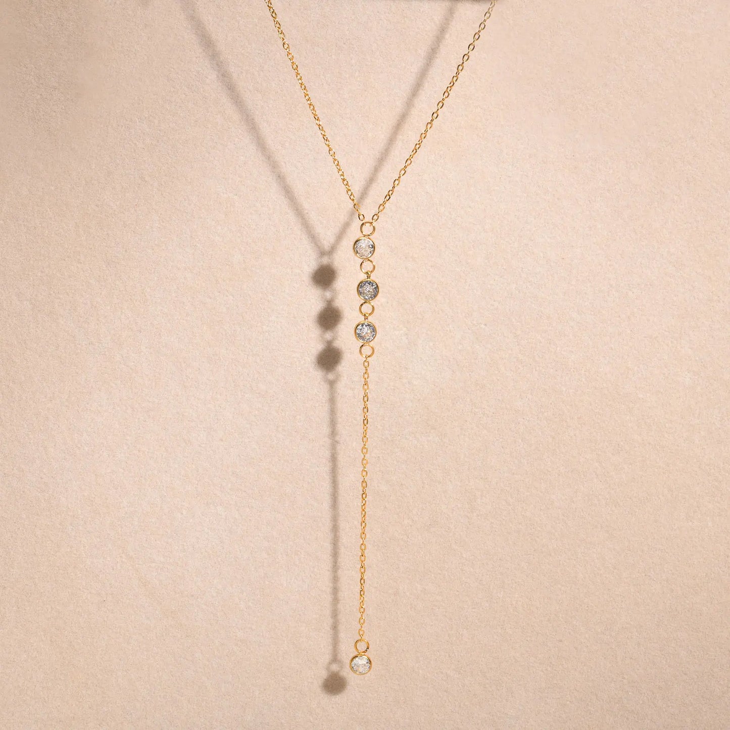 Gold Tassel Zircon Lariat Necklace