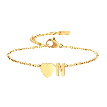 Golden Initial Heart Bracelet