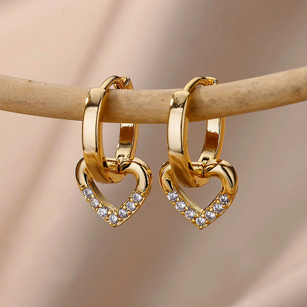 Zircon Heart Hoop Earrings