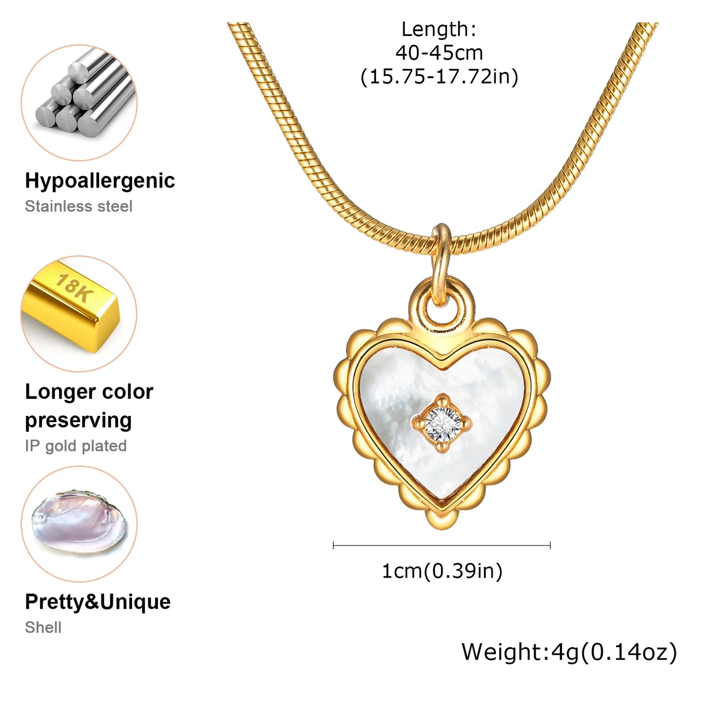 Shell Heart Zircon Necklace