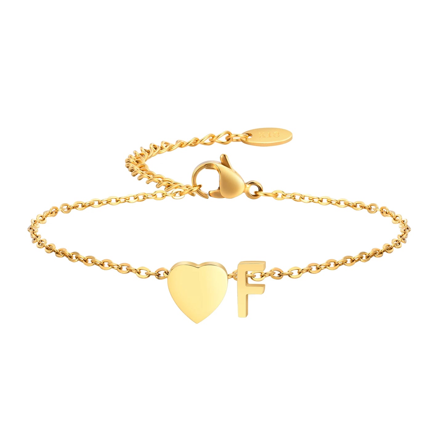 Golden Initial Heart Bracelet