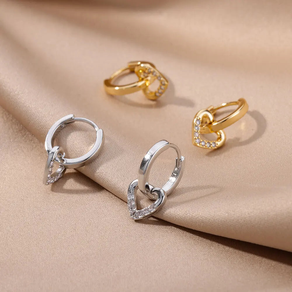 Zircon Heart Hoop Earrings