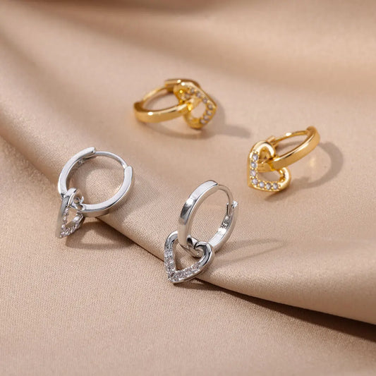 Zircon Heart Hoop Earrings