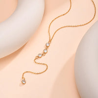 Gold Tassel Zircon Lariat Necklace