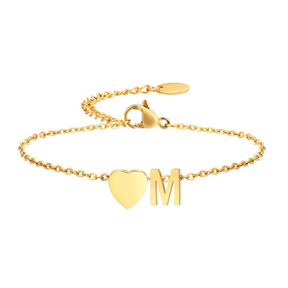 Golden Initial Heart Bracelet