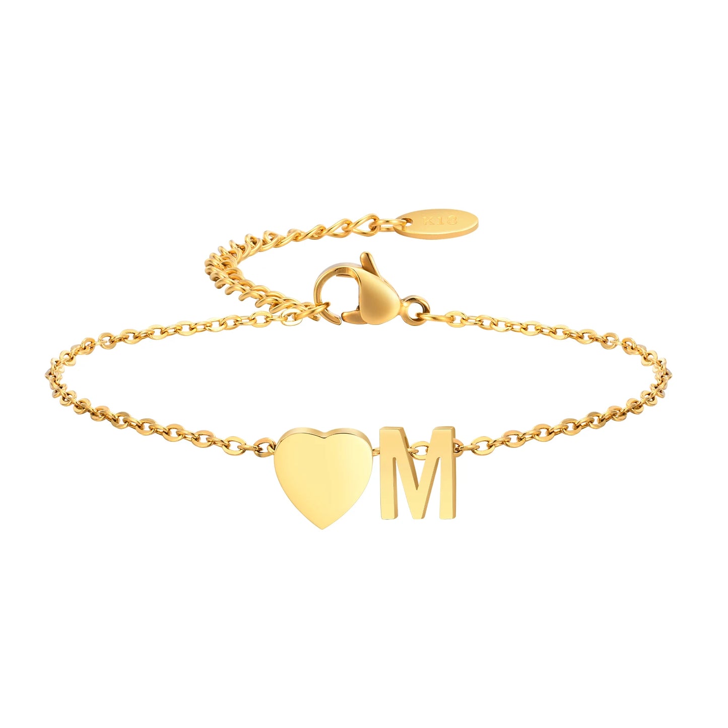 Golden Initial Heart Bracelet
