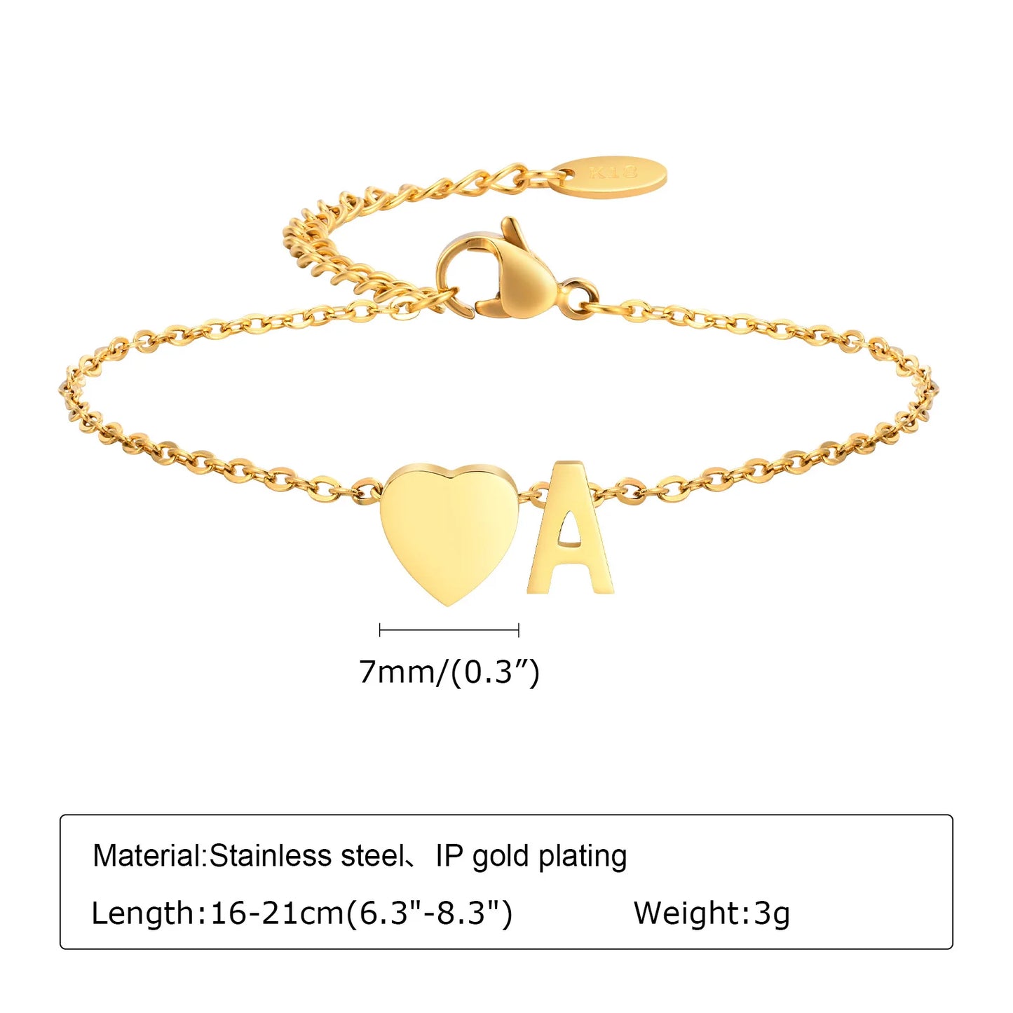 Golden Initial Heart Bracelet