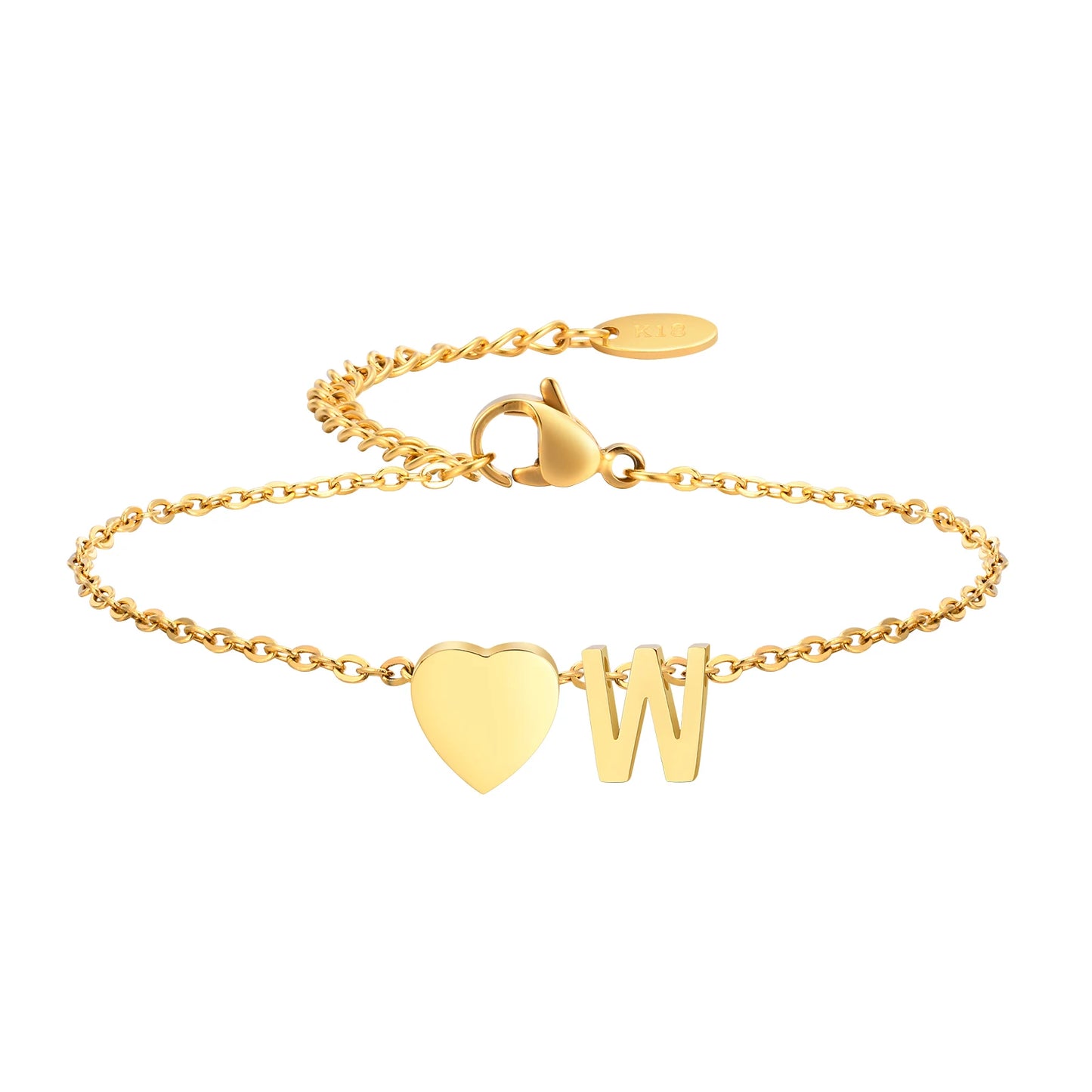 Golden Initial Heart Bracelet