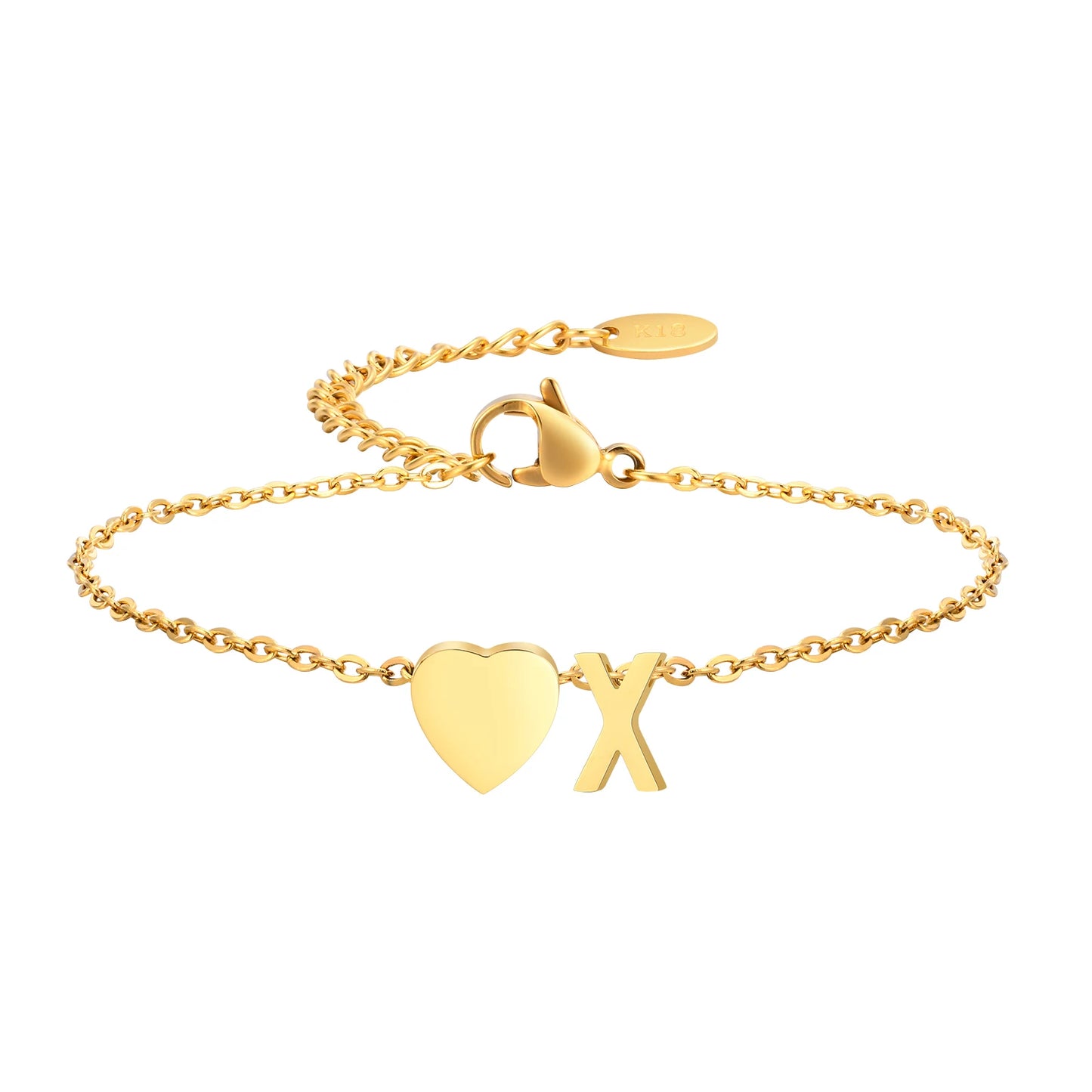Golden Initial Heart Bracelet