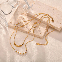 Gold Pearl Layered Chain Necklace