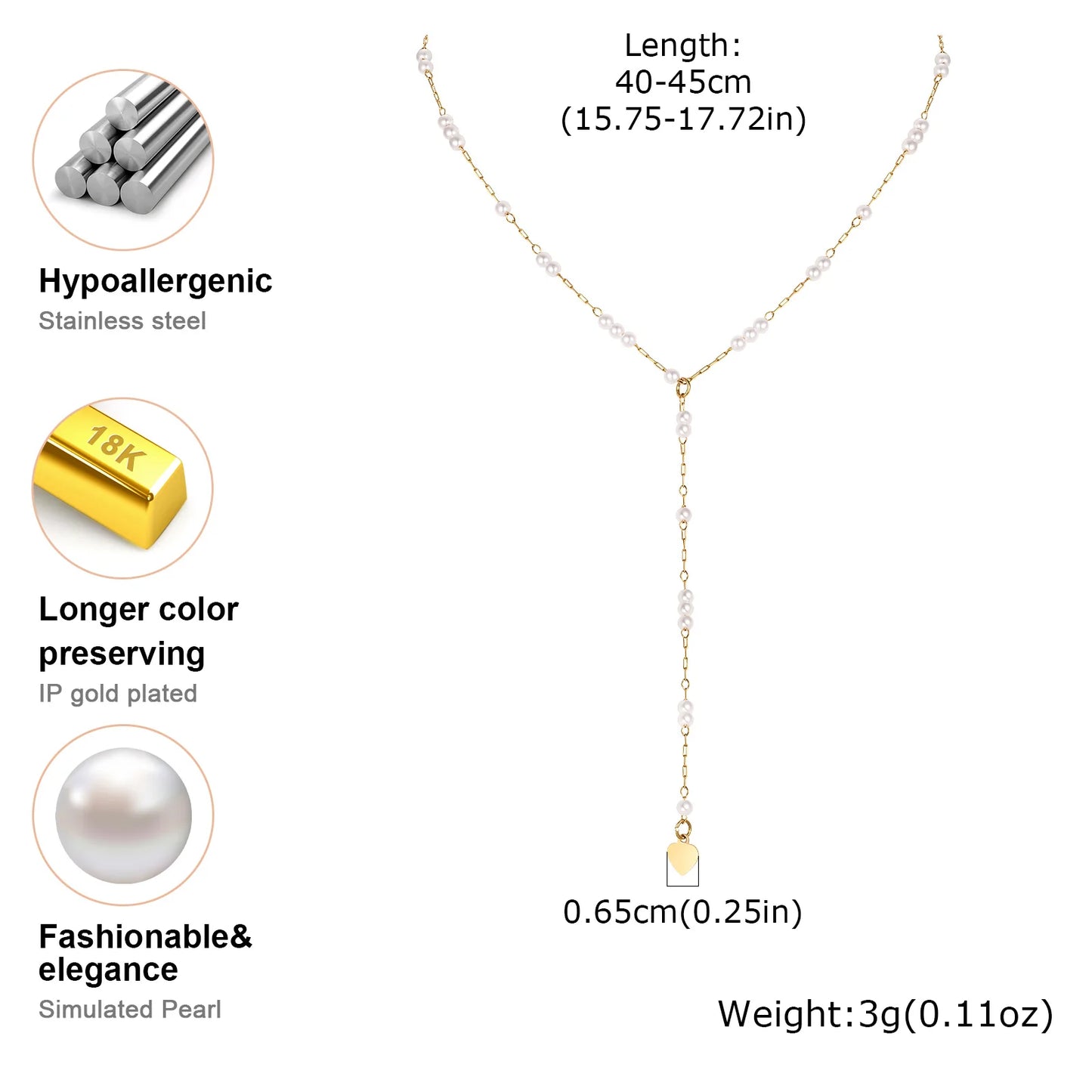 Pearl Heart Y-Drop Necklace