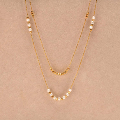Gold Pearl Layered Chain Necklace