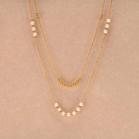Gold Pearl Layered Chain Necklace