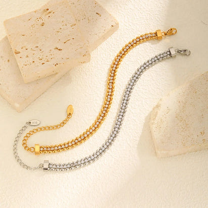 Double Row Olive Bead Zircon Bracelet