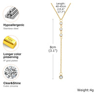 Gold Tassel Zircon Lariat Necklace