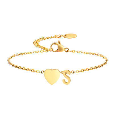 Golden Initial Heart Bracelet
