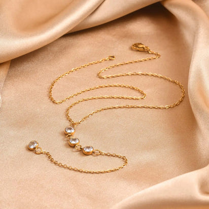 Gold Tassel Zircon Lariat Necklace