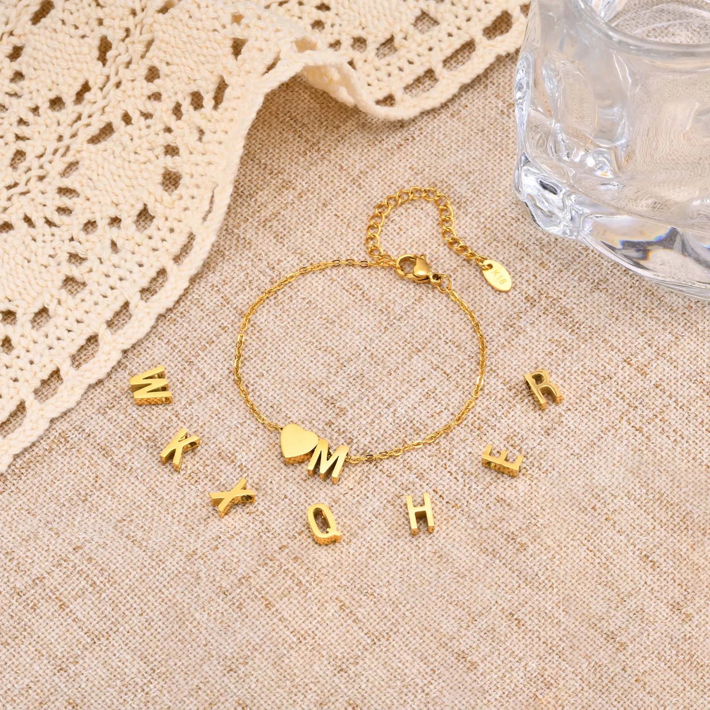 Golden Initial Heart Bracelet