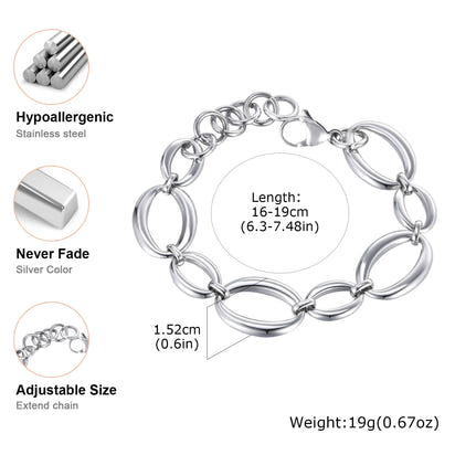 Silver Oval Chain Link Bracelet