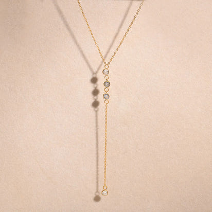 Gold Tassel Zircon Lariat Necklace